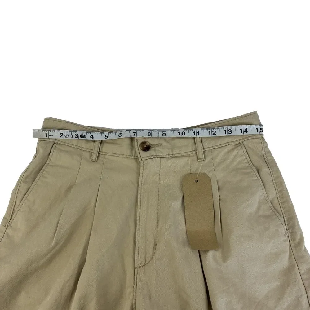 Levi's Premium Pleated Trouser Shorts Size 28 Khaki Tan High Rise‎ NWT Irregular
